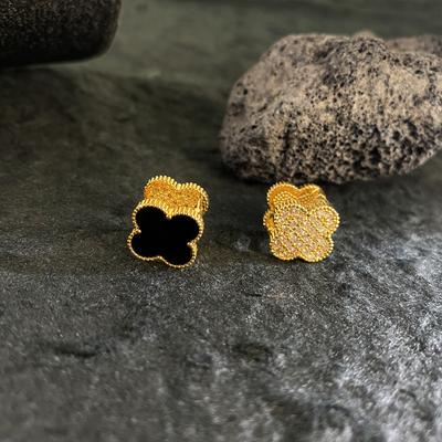 Premium Light Luxury 18K Zirconia Double-sided Four-leaf Clover Earrings Buckle Heavy Women's Earrings