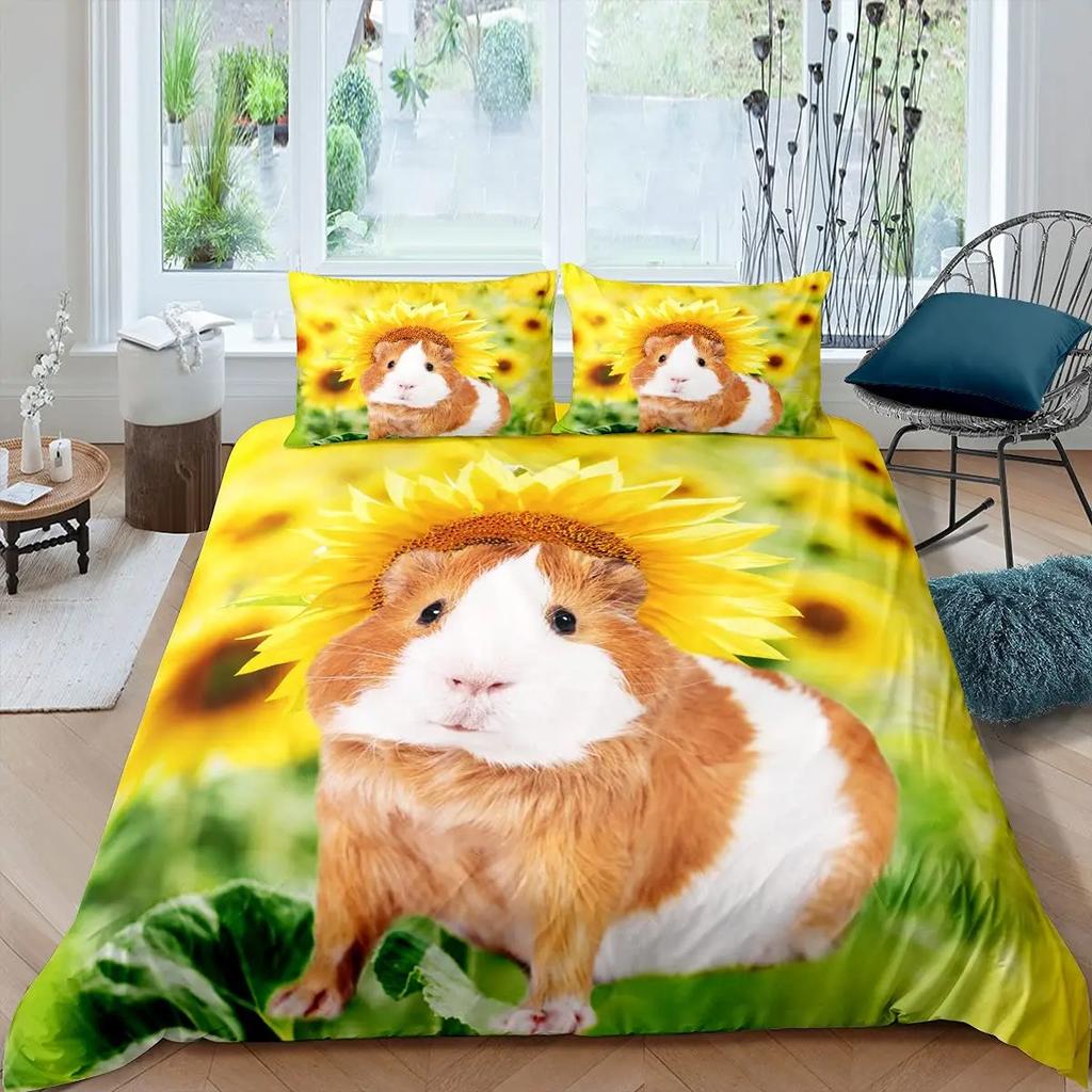 3D Hamster Duvet Cover King Queen Size Lovely Guinea Pig Bedding Set for Kids Teens Adults Family Pet Animal 2/3pcs Quilt Cover