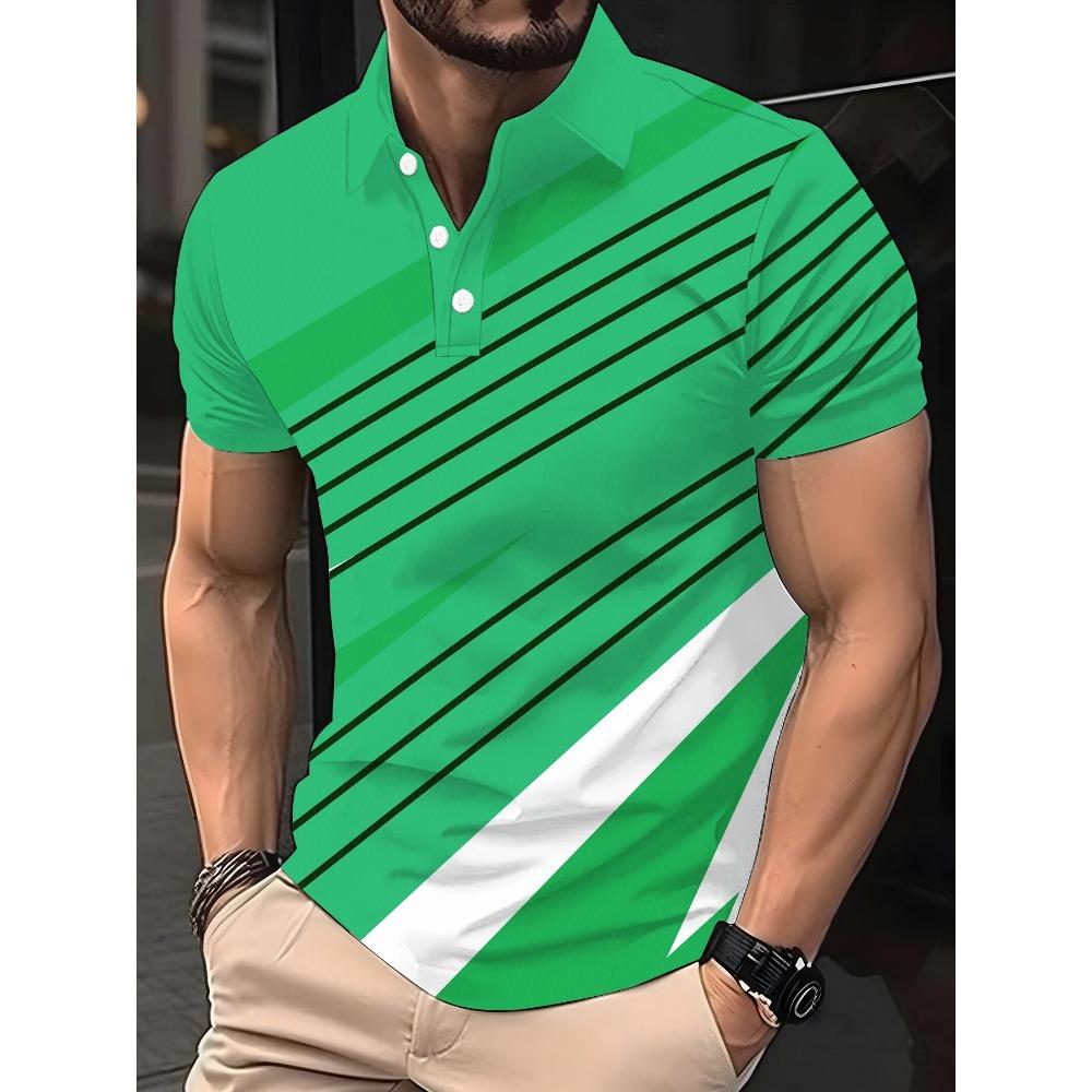 Fashion striped printed T-shirt, men's shirt, polo shirt, short sleeved collar