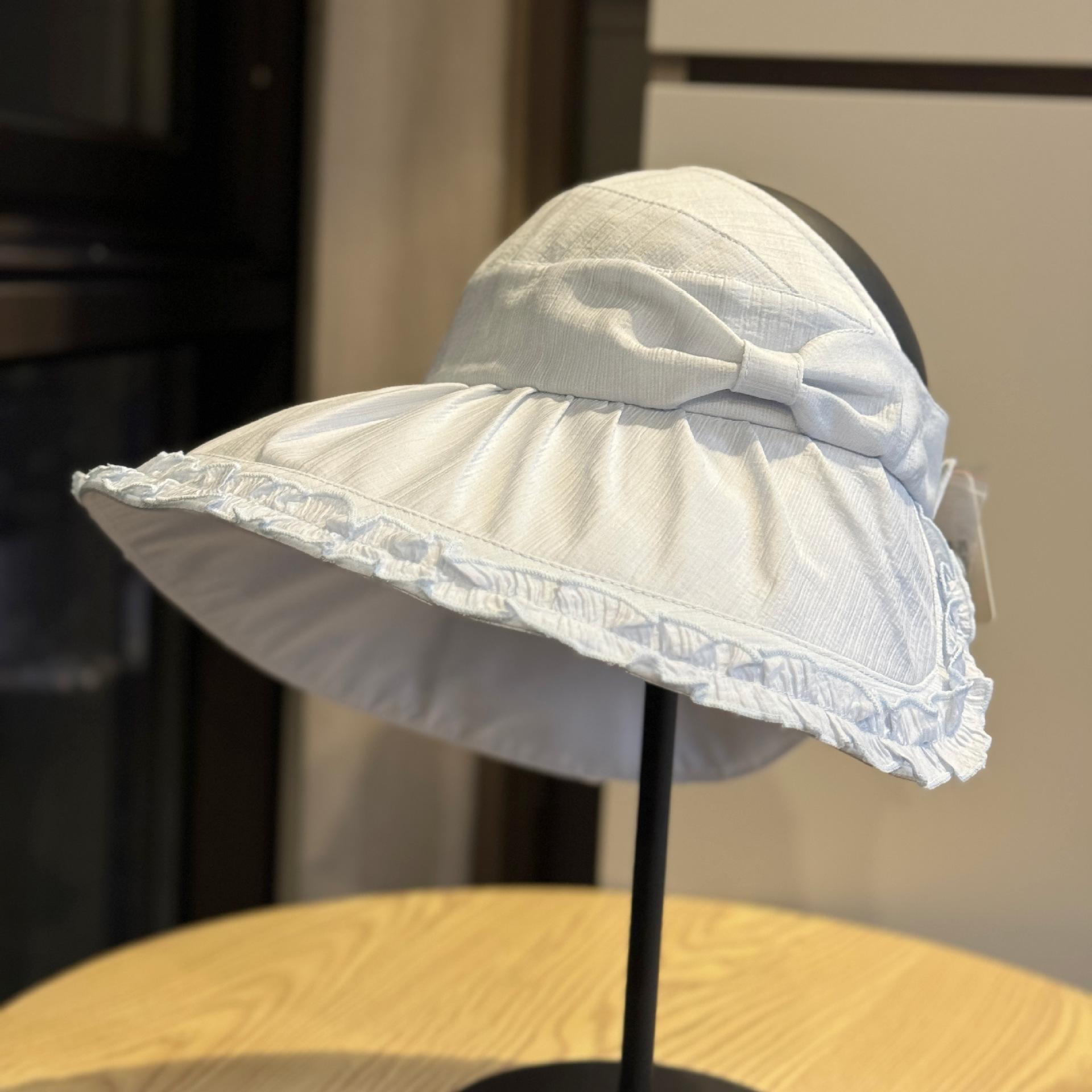 

New soft hat for summer, French elegant lace open-top women s summer travel sunshade and sun protection wide-brimmed fabric hat Adult54-60Adjustable світло-синій колір