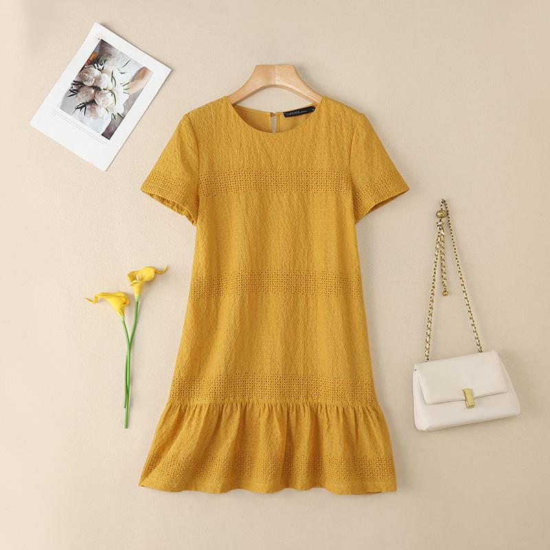 

ZANZEA Женское лоскутное повседневное платье с круглым вырезом, летнее, с коротким рукавом 5XL жёлтый