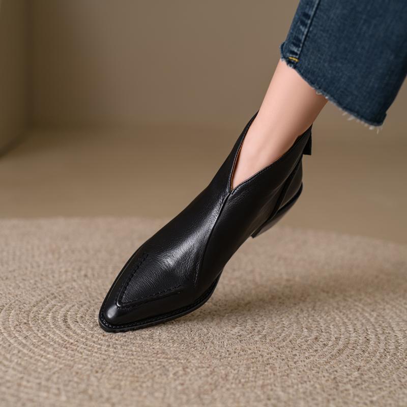 Fashion 2024 New Autumn Women Boots Genuine Leather Women Shoes Pointed Toe Ankle Boots Modern Ladies Shoes Chelsea Western Boots