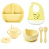 7pcs/set Baby Silicone Tableware Cartoon Printed Bibs Sucker Bowl Plate Cup Spoon Fork Sets Non-slip Children's Dishes BPA Free