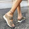 Summer new wedge heel sandals women's open-toe one-word buckle wedge heel sandals are comfortable and lightweight
