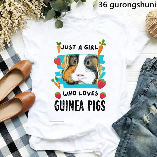 Cute Watercolor Guinea Pig Trendy Cotton Printed Mens And Womens Fashion Round Neck Tshirt Summer New Personalized Tshirt