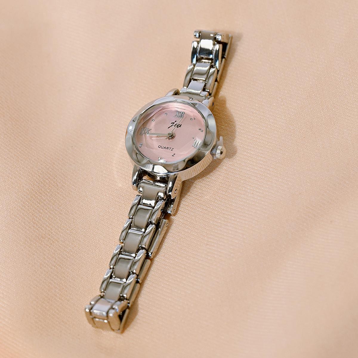 

Minor round dial student bracelet steel strap simple temperament small watch female ins luxury retro forest system; розовый