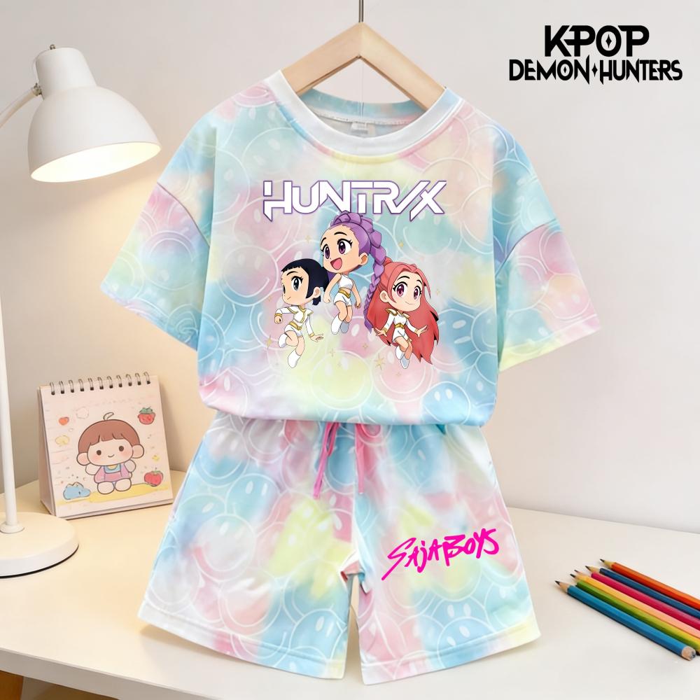 Sommar Demonjägare Leende Ansikte Flickor Barn 3D-tryckt Kortärmad T-shirt Tee Topp