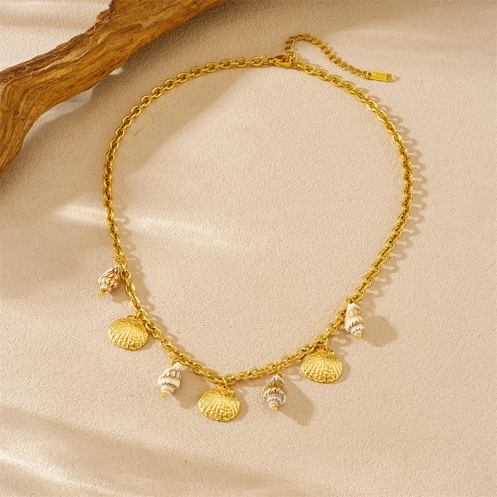 316L Stainless Steel Glamorous Conch Shells Series Connection Necklace Women Noble Elegant Neck Chain Jewelry Gifts