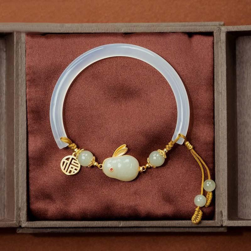 Money Rabbit Like Brocade Imitation Jade Bracelet Female Summer Versatile Student Bracelet Imitation Jade Rabbit Valentine's Day Gift GirlBracelet