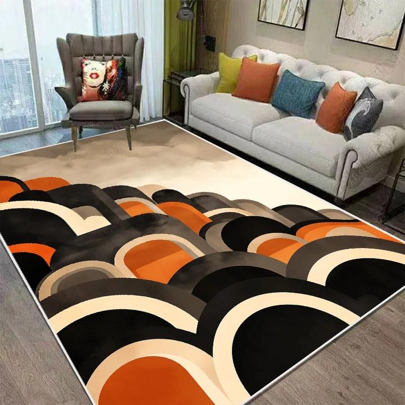 Orange Black Geometric Living Room Carpet Dirty-reistant Wahsroom Floor Mat Non Slip Large Rugs for Bedroom  Home Decoration