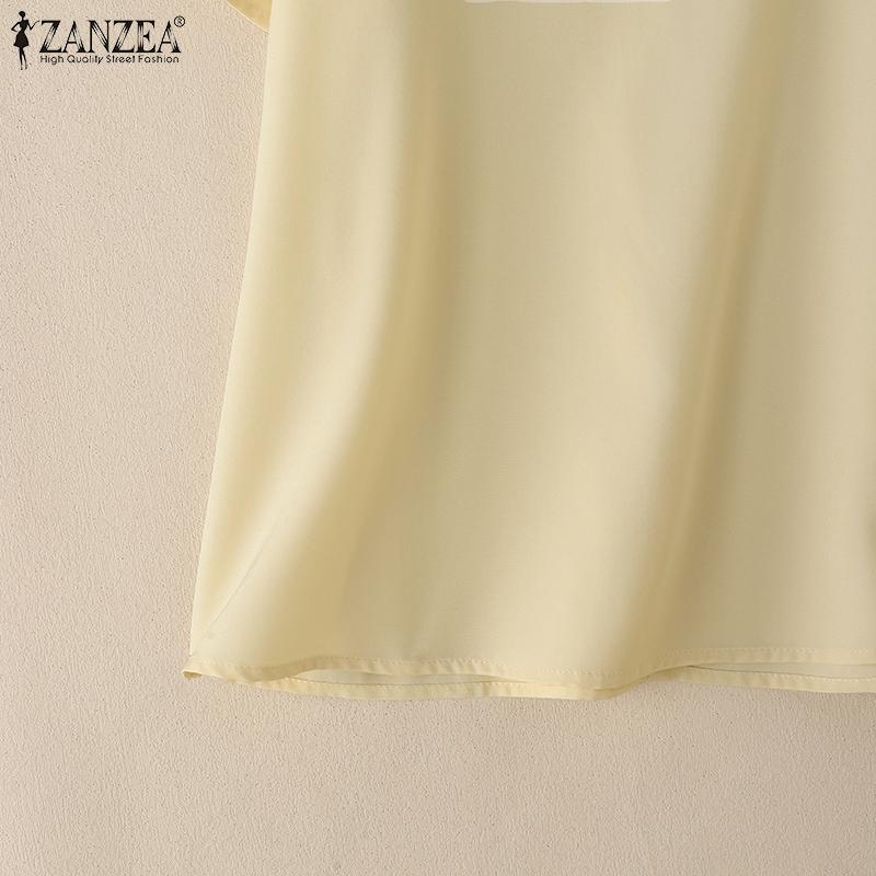 ZANZEA Bluză de vară casual pentru femei cu gât în V, volane și mâneci scurte