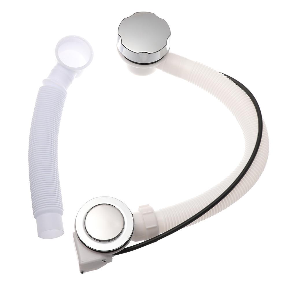 Chrome Pop-Up Connection Round Waste Pipe Bath Overflow Bathtub Drain Tube Concealed