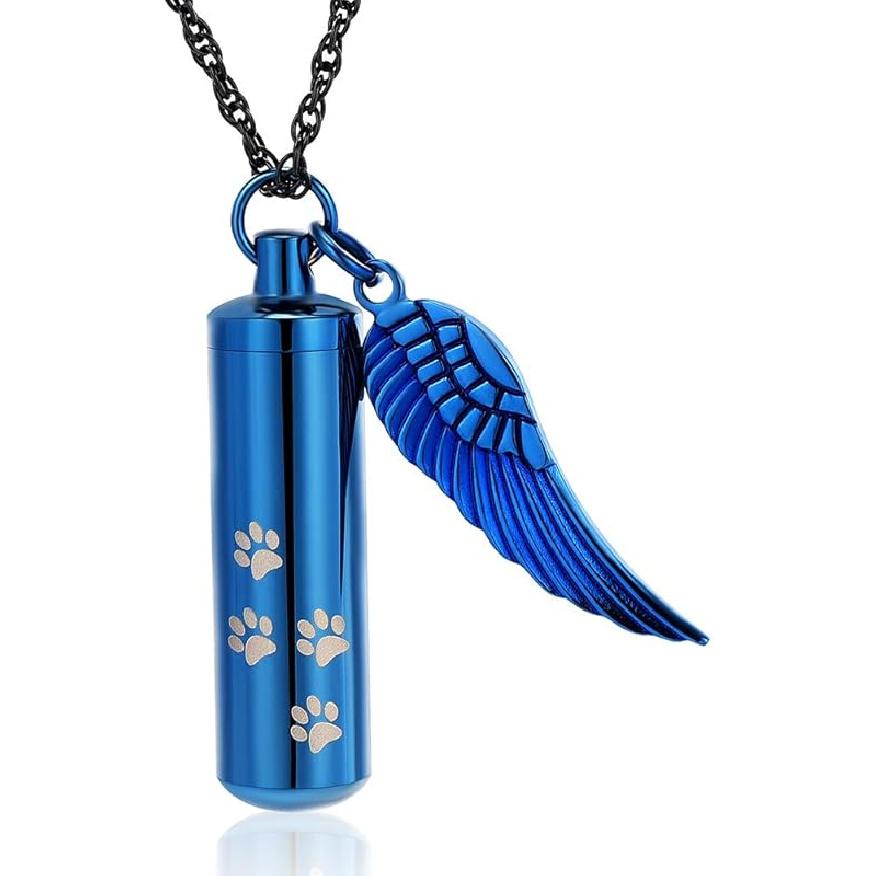 shajwo Cremation Jewelry Paw Print Urn Necklaces for Human Pet Ashes Cylinder Urn Pendant Keepsake Memorial Ash Locket Holder Necklace for Men Women