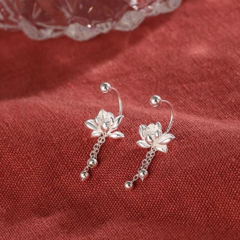 925 Silver Lotus Tassel Earrings - Anti-allergy, High-End 2025 Summer Style