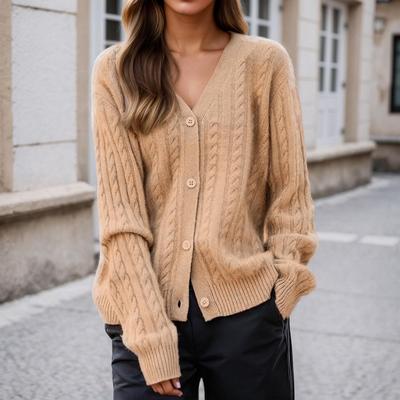 Damen 2025 Herbst/Winter V-Ausschnitt Zopfstrick Cardigan Pullover Mantel