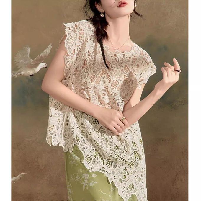 Dimanaf 2025 New Summer Women Vest T-Shirt Sleeveless Basic Tops Lace Tees Casual Loose Tees