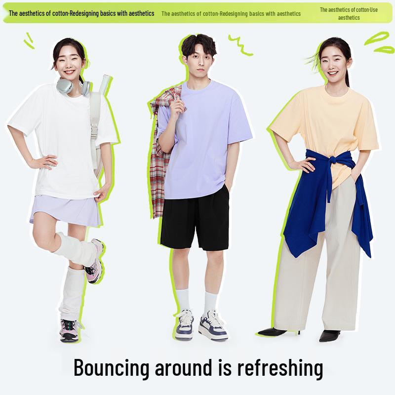 Aesthetics of Cotton: Unisex Summer Heavyweight Pure Cotton Three-Piece Short Sleeve T-Shirt Set, Basic Solid Colors