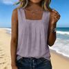 Women’s Square Neck Pleated Tank Top Sleeveless Casual Blouse Loose Fit Lightweight Pullover Shirt for Daily Wear