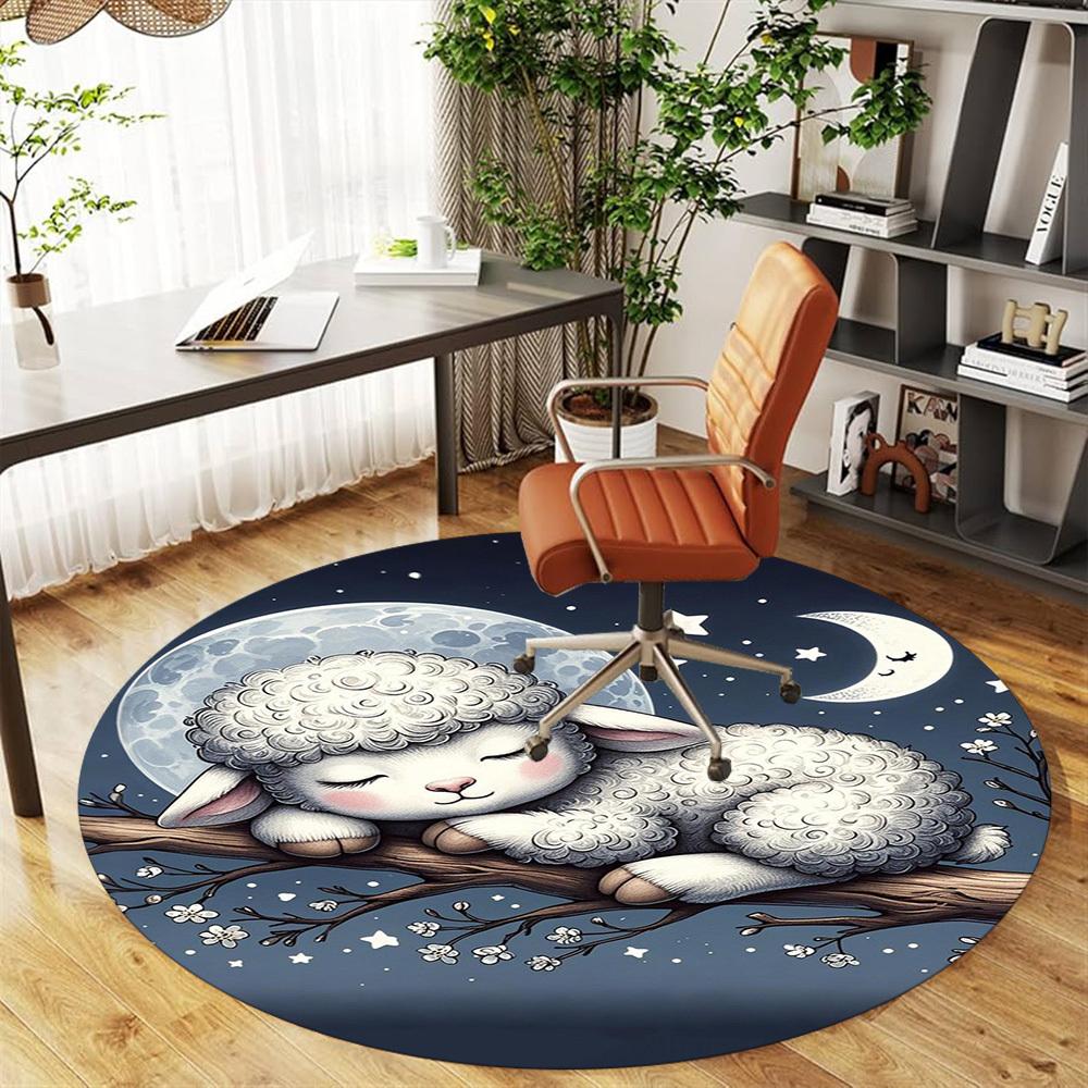 1PC Lamb Moon Stars Round Chair mat Area Rug - Non-Slip, Floor Mat for Office, Bedroom, home decor Christmas Gift c0528034