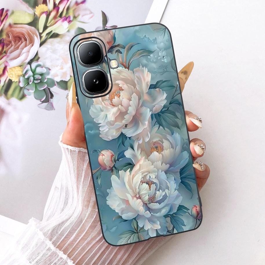 For Infinix Smart 20 4G Case New Fashion Flower Pattern Soft Black Silicone Phone Cover For Infinix Smart 20 Bumper Smart20 Para