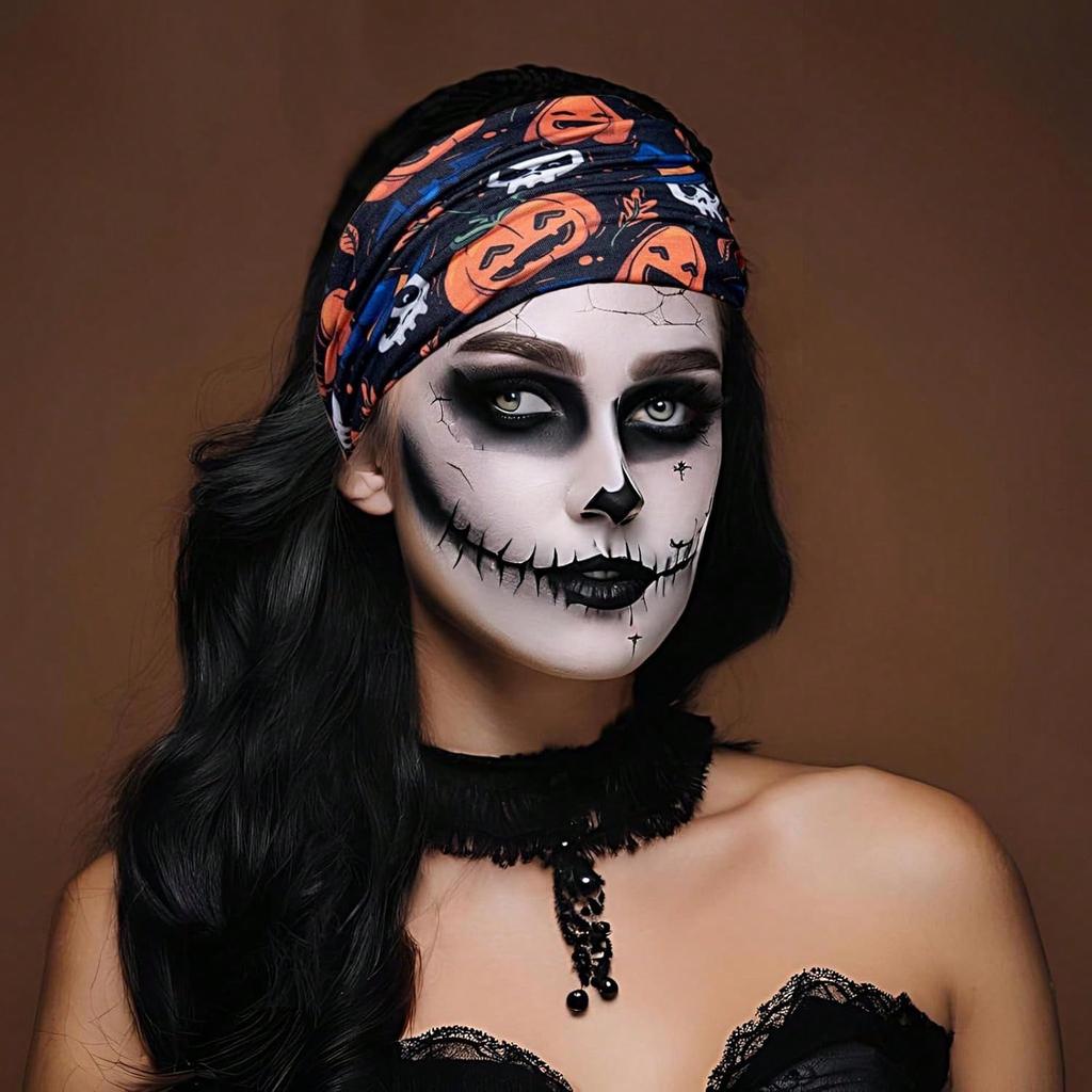 Women Pumpkin, Bat Wide Holiday Headbands, Festival Gift Hair Accessories Pumpkin Rose Boho Polyester Fashion All Season Women Scarf Fall Hair Band