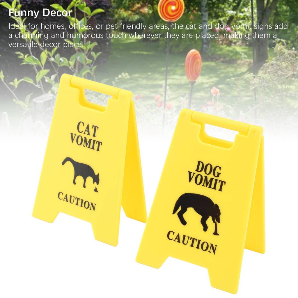 2PCS Cat and Dog Vomit Signs 4 Inch Cat Vomit Caution Sign Funny Cat Dog Warning Sign Decoration For Cat Dog Lovers