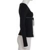 French Color Block Pleated Square Neck Long Sleeve A-line Top with Lace-up Waist for Autumn/Winter