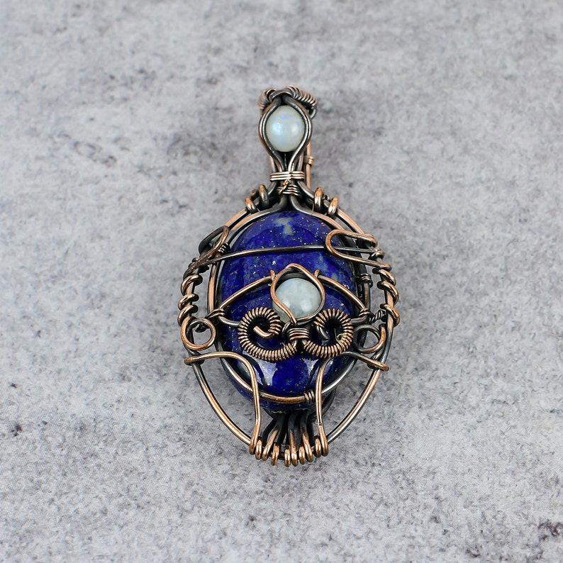 Evil Eye Lapis Lazuli Pendant Copper Wire Wrapped Pendant Lapis Lazuli Gemstone Pendant Jewelry Lapis Lazuli Jewelry Evil Eye Jewelry