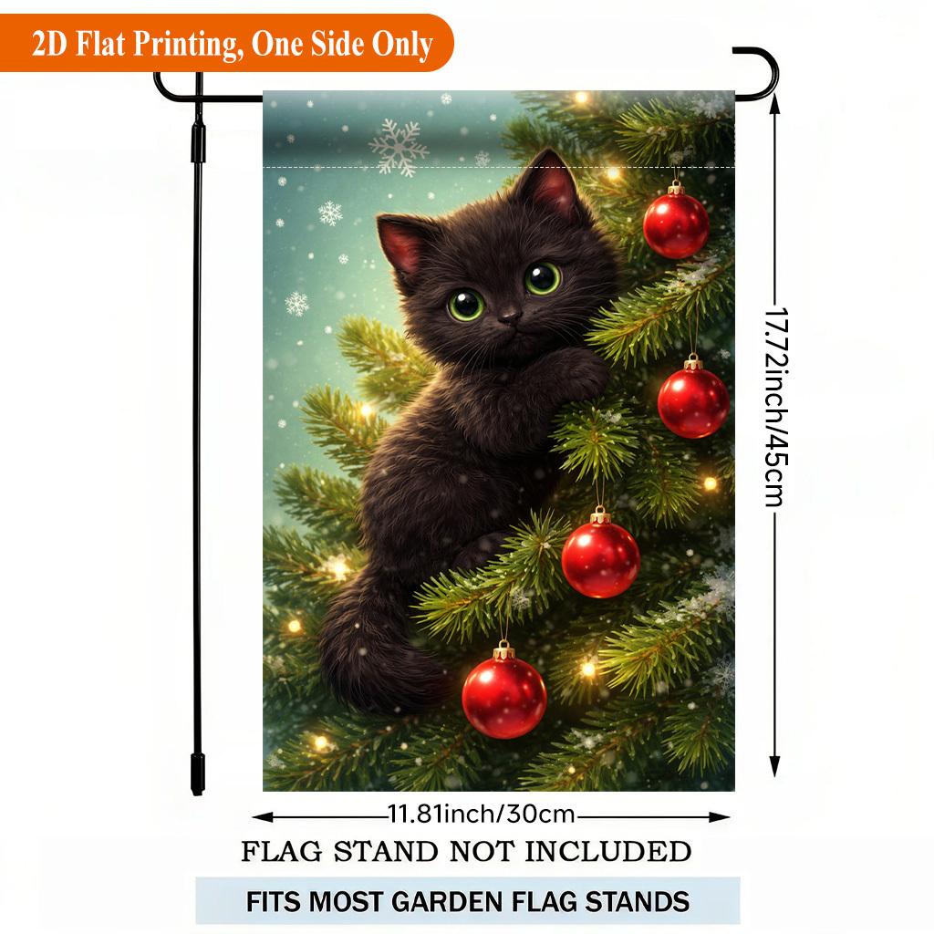 Cute Kitten on Tree Single Sided Polyester , Holiday Garden Flag - Single-Sided, Polyester, Outdoor Yard Decor