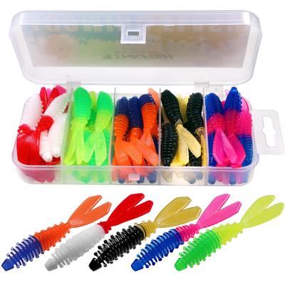 40pcs Worm Bass Lures FIshing Kit with Jigs Hooks Soft Fishing Worm Bait Molds Soft Plastic Lures Baits Tackle Lure