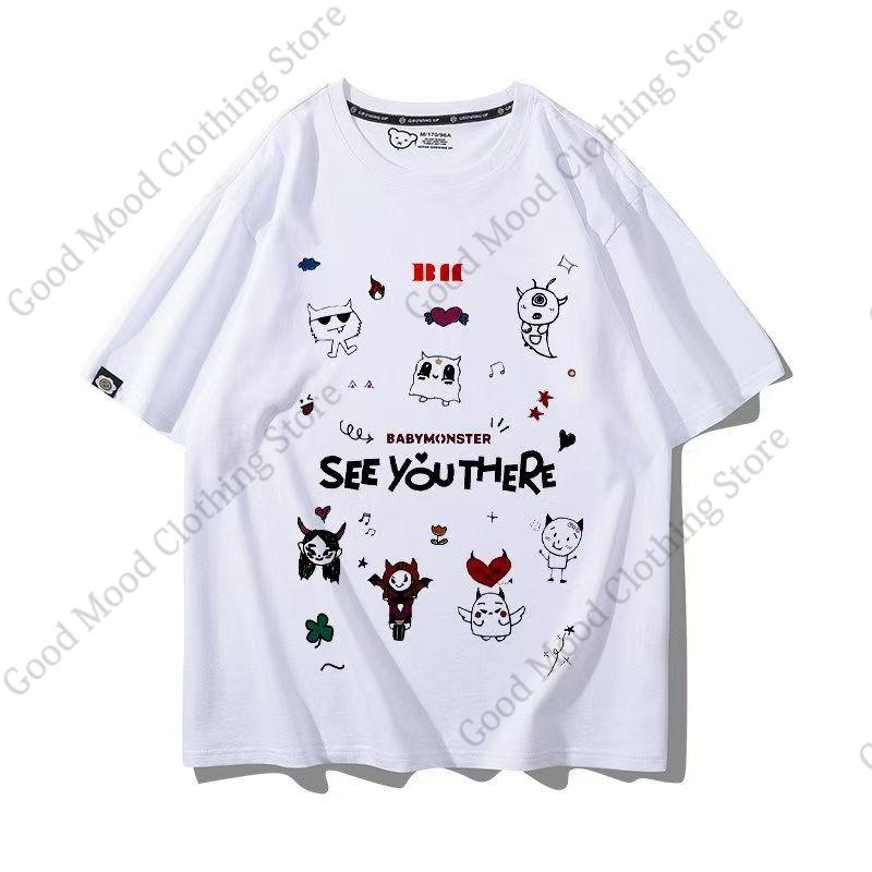 BABYMONSTER T Shirt Kpop Fashion HELLO MONSTER WE GO UP Concert Fans Tshirt Kpop Fans Clothes Cotton Short Sleeve Tee Tops