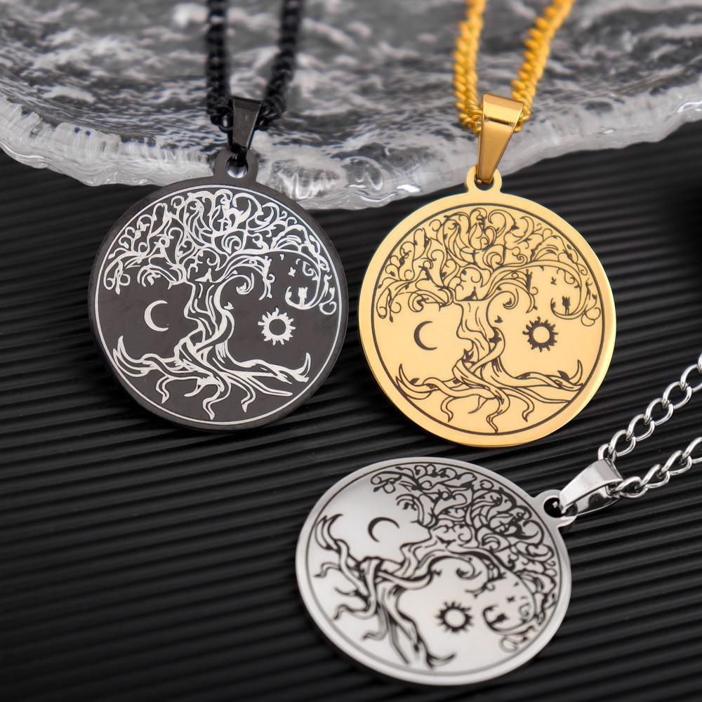 European and American Sun and Moon Tree of Life Pendant Necklace Sun and Moon Tree of Life