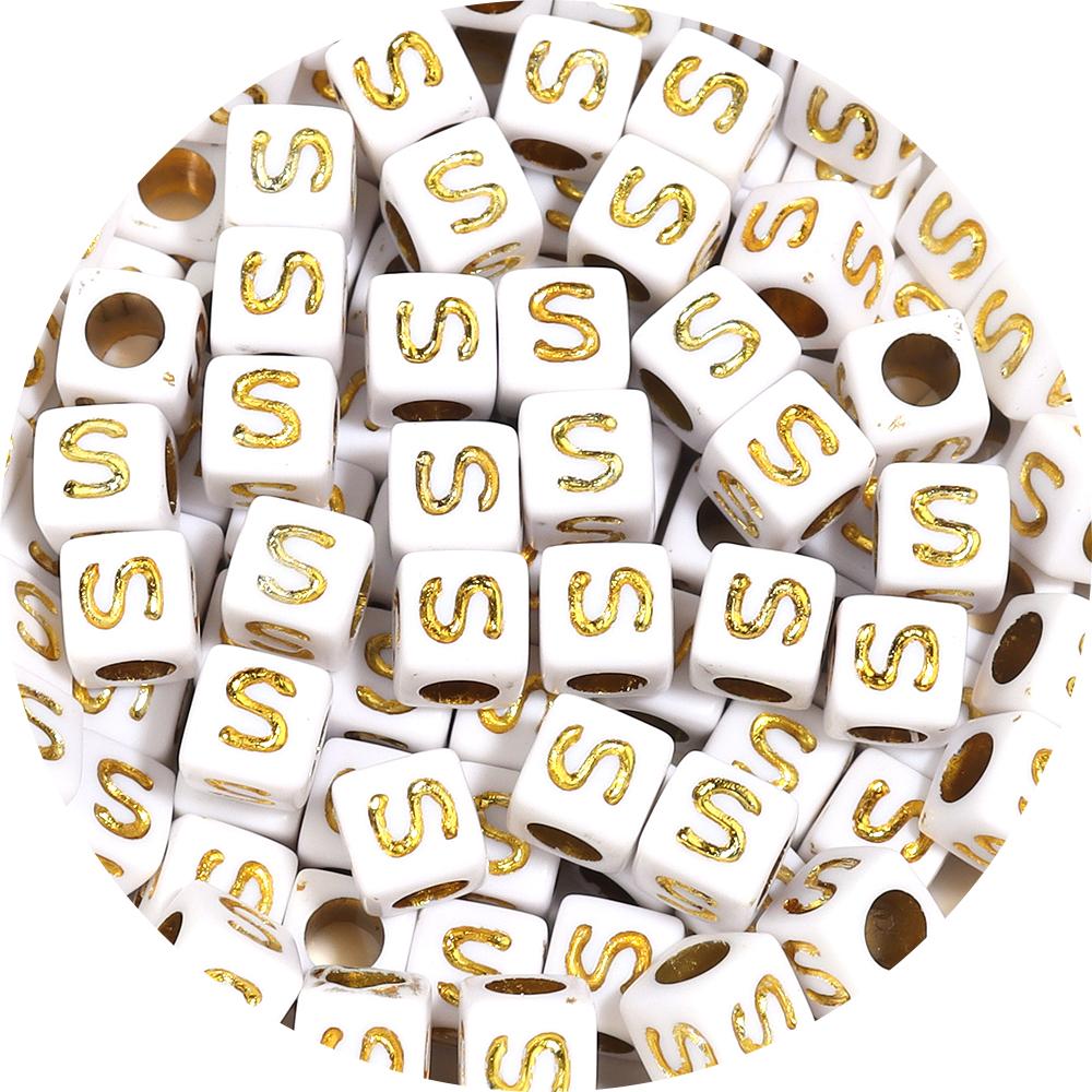 100pcs A-Z Acrylic Letter Square Beads Gold Color 6mm Large Hole Loose Bead for DIY Bracelet Necklace Jewelry Beaded Accessories