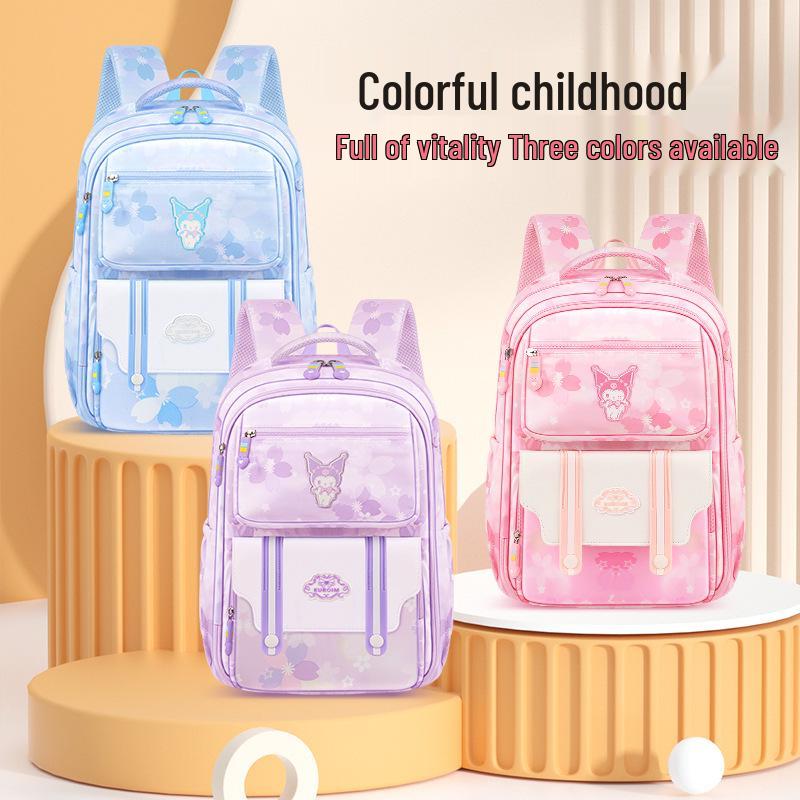 Kuromi Unisex Lightweight School Backpack for Grades 1-6: Spine-Protecting, Load-Reducing Double Shoulder Bag for Kids