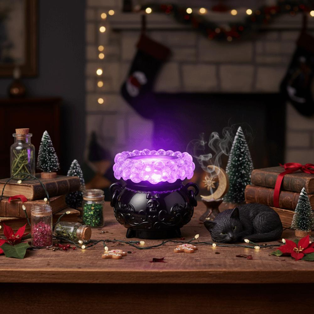 Color-Changing LED Lights Halloween Glowing Bubble Witch Crucible Relief Pattern with Remote Control Bubbling Cauldron Ornament