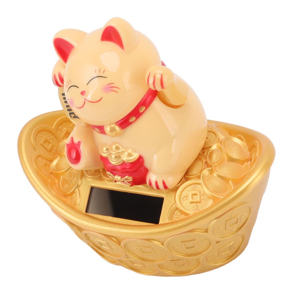 Solar Energy Lucky Cat Ornament Solar Wealth Welcome Waving Hand Fortune Cat Statue for Home Car