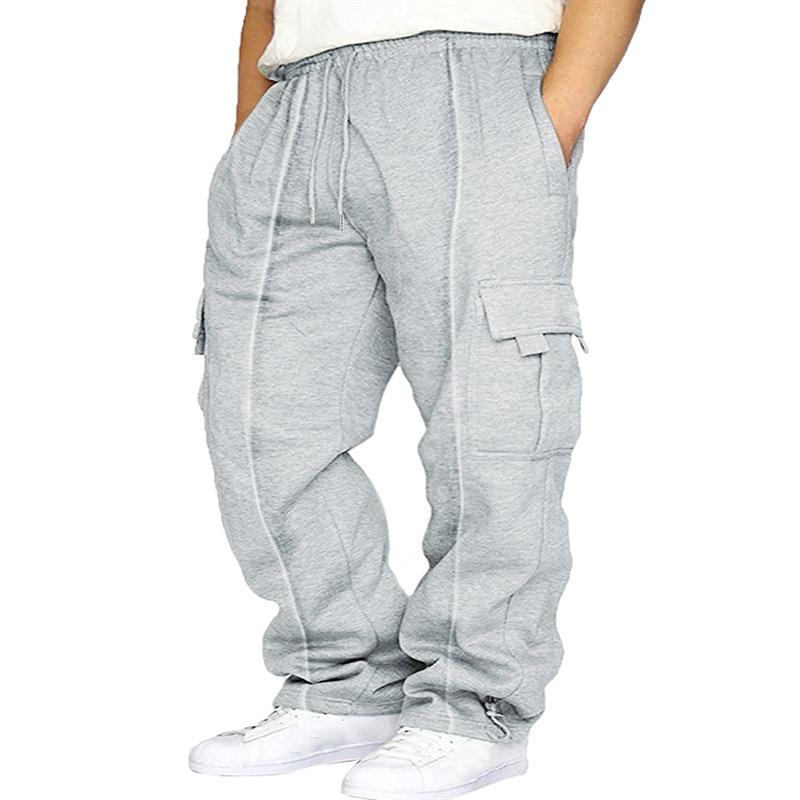 Men's New Sports Leisure Plus Velvet Leg Multi-pocket Lace Loose Overalls Trousers Casual Pants