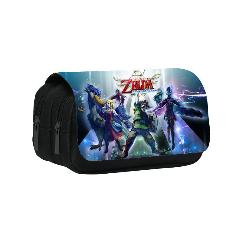 Zelda Themed Pattern Double Layer Flip Cover Stationery Storage Pencil Bag For Students And Office Use