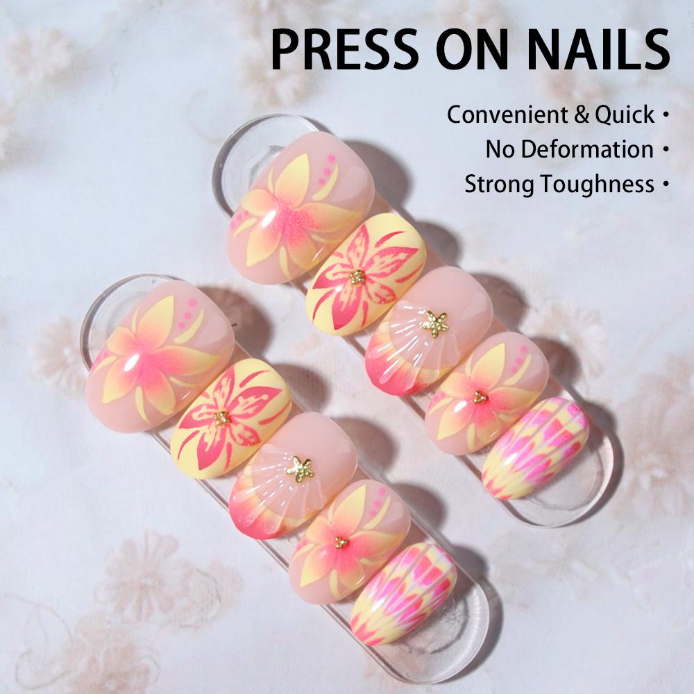 24pz Adesivi per Unghie in Gel 3D Ovali Corti, Crea Nail Art Fiore di Perla, Unghie Finte Acriliche French, Misura Corta Perfettamente Adatta Fal