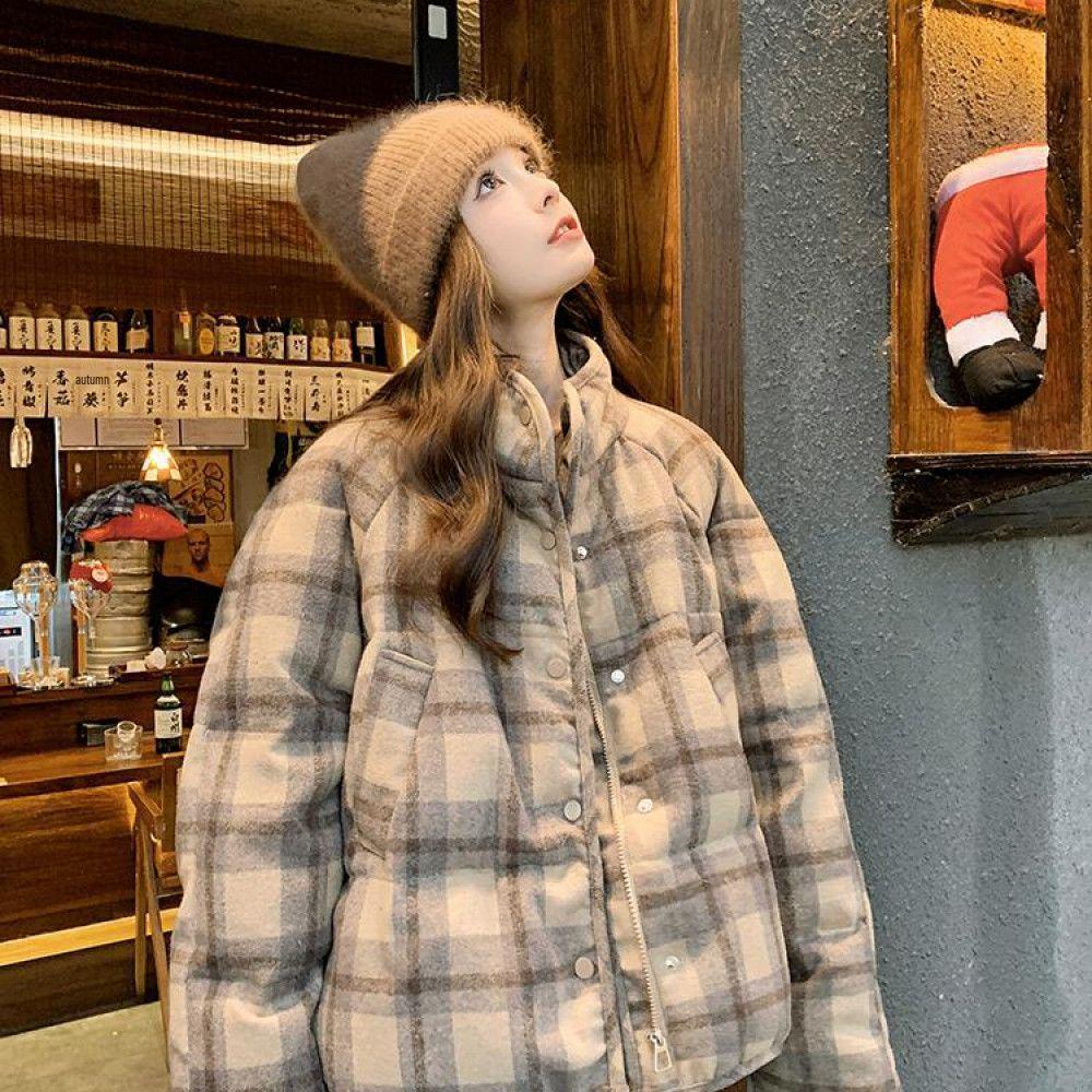 

Women s 2025 Retro Plaid Cotton-Padded Jacket - Small Size, Thick & Warm Winter Style L (120-140 jin)