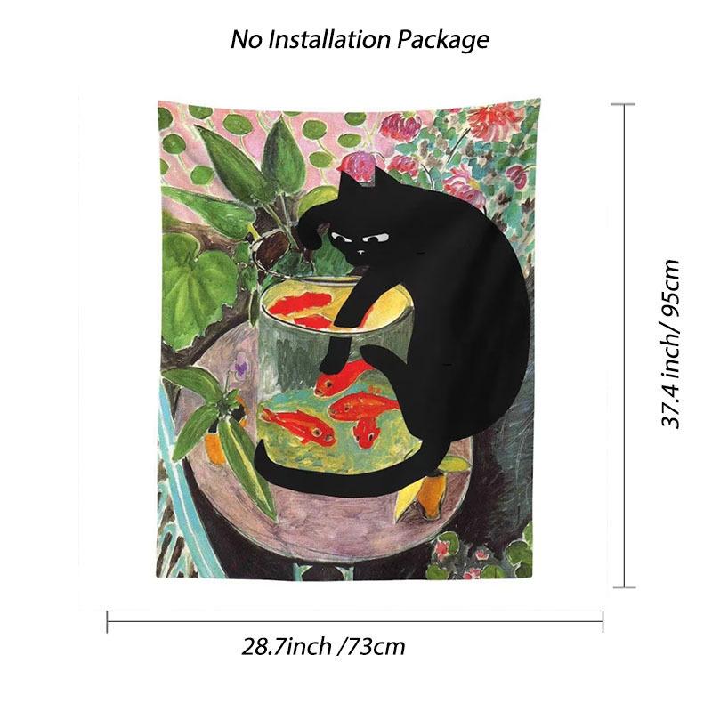 

VIKAMA Matisse Goldfish Bowl Black Cat Tapestry Art Prank Style Wall Hanging for Living Room Study Homestay Decor 74x94cm(29x37in)