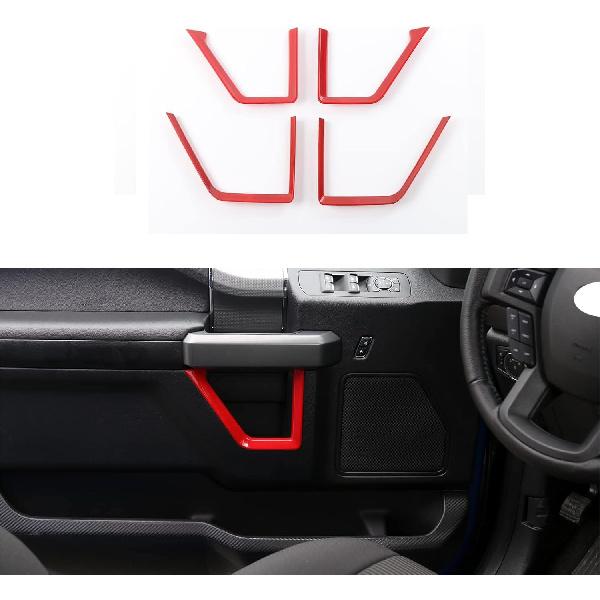 ABS Red Full Interior Decorative Cover Trim Sticker Compatible with Ford F150 2015-2020 (4pcs/Set Inner Door Handle Under Decorative Strip)