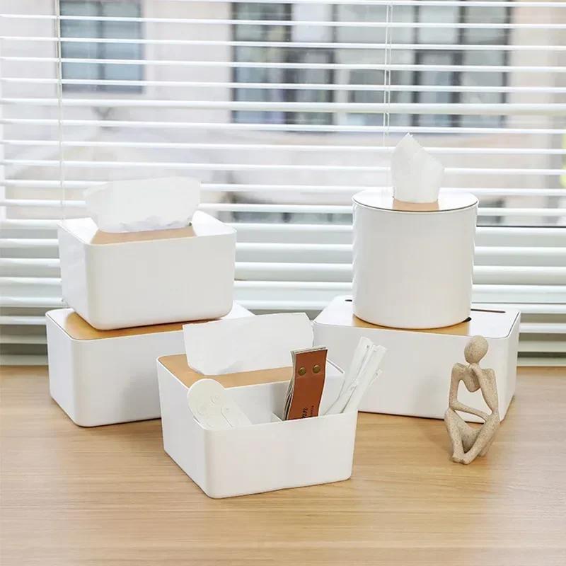 Kunststoff Taschentuchbox Holzdeckel Quadratischer Serviettenhalter Behälter Feuchttuchpapier Modernes Zuhause Teetisch Fernbedienung Trennwand
