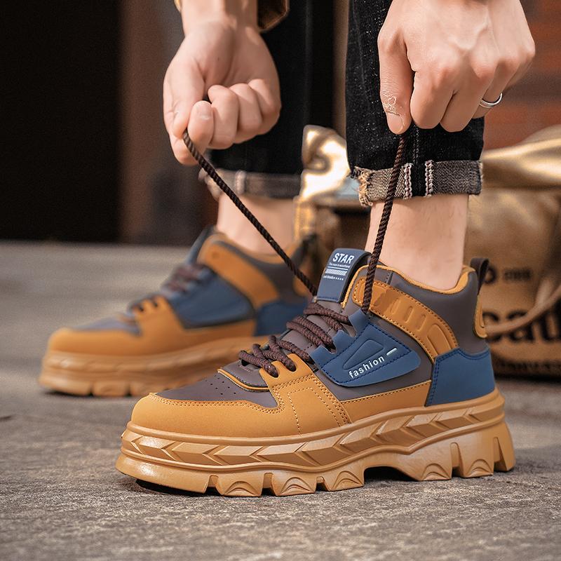 Fashion Trendy Men's Shoes Autumn Style British Fashion Retro Contrasting Casual Wear-resistant Men New Thick Soled Workwear Shoes 2024