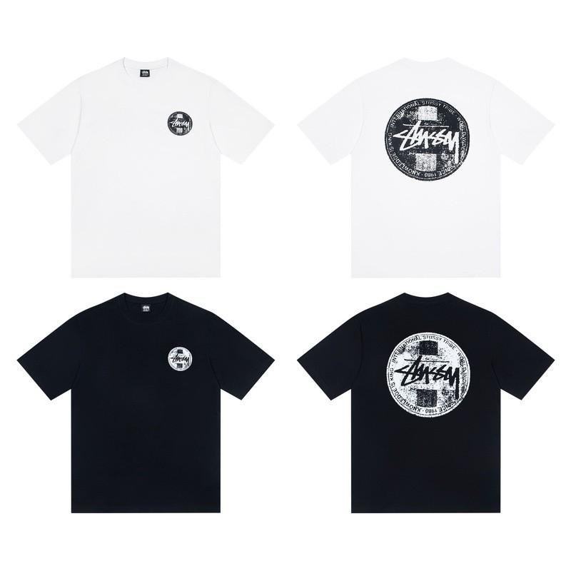 Stussy Nera 8 Classica Filigrana Stampa Lettere 2025 Unisex Streetwear Vestibilità Larga Maglietta in Cotone
