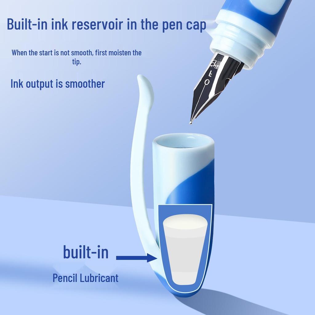 Erasable Heat-Sensitive Fountain Pen for Third-Graders, Ergonomic Design with Replaceable Crystal Blue Ink Cartridge