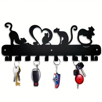 Metal Wall Key Holder with Cat Paw Hooks, Decorative Coat Hat Rack for Entryway Office Space Saving Organizer