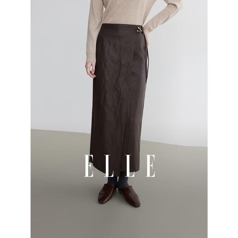 ELLE French Retro PU Leather Straight Skirt M