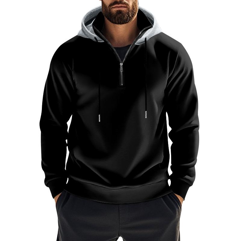 Cross-border Autumn and Winter New Men's Clothing Fleece Hooded Sweater Stand-up Collar Half Zipper L European Size Cross-border Sports Men's Sweater