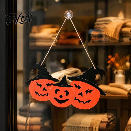 Halloween Ornament for Window Welcome Door Hanging Sign, 3D Layered Pumpkin Skull Spider Plaque, Theme Sign Wooden Front Porch Wall Decor Home